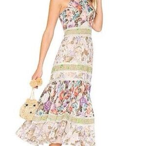 Rebecca Taylor Mixed Print Dress Floral Halter Tiered Ruffle Patchwork Size 4